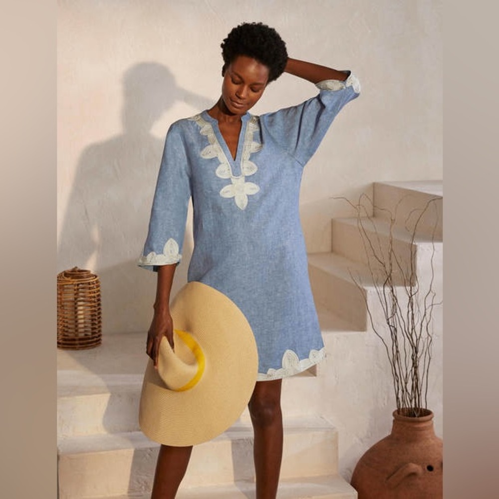 Boden Bella Embroidered Linen Dress | size 12 L